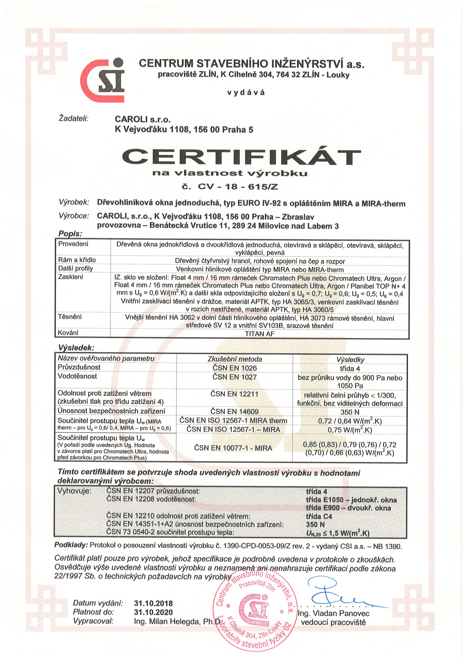 certifikát dřevohliníková okna